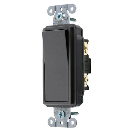 HUBBELL WIRING DEVICE-KELLEMS Switches and Lighting Control, Decorator Switch, Specification Grade, Single Pole, 15A 120/277V AC, Back and Side Wired, Black DS115BK